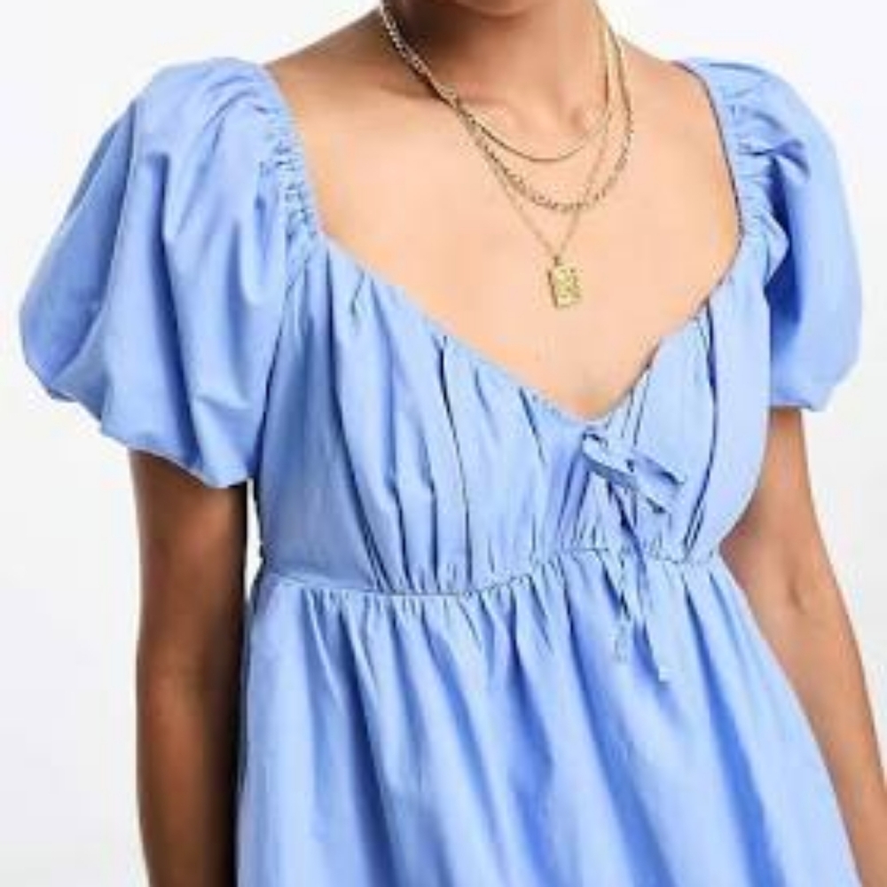 Blue Puff Sleeve Dress - Picture 5 of 5